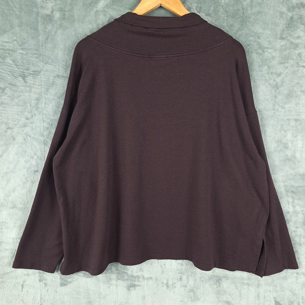 Eileen Fisher Top Womens XL Preppy Boxy Cowl Neck Crop Organic Cotton Minimalist - Picture 6 of 7